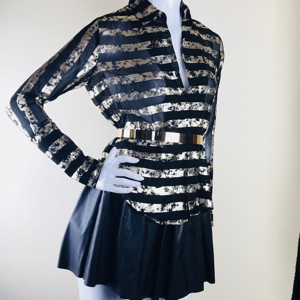 “Gold Rush” Sheer LongSleeve Blouse